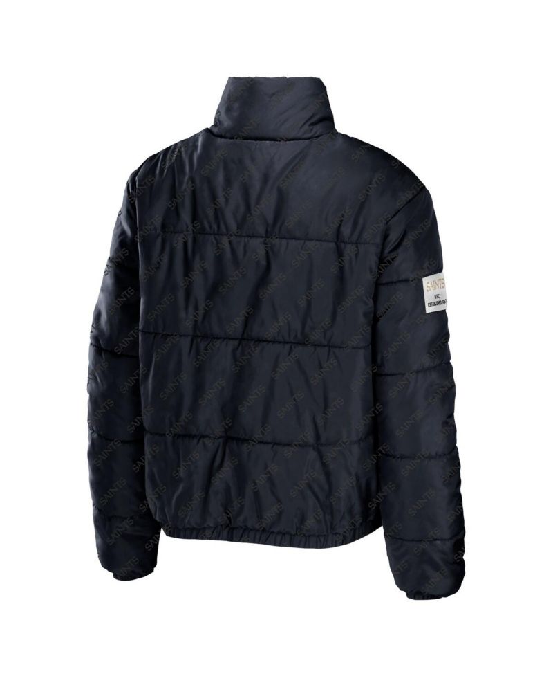 Women's Black New Orleans Saints Puffer Full-Zip Cropped Jacket