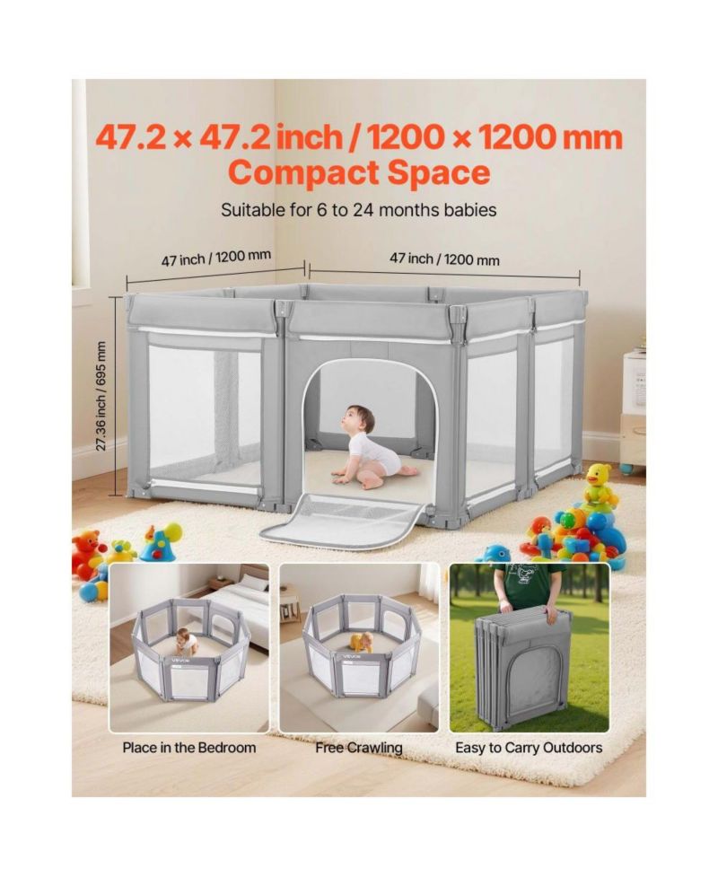Baby Playpen with Soft Mesh Sides, Foldable Toddler Activity Center for Indoor and Outdoor Use