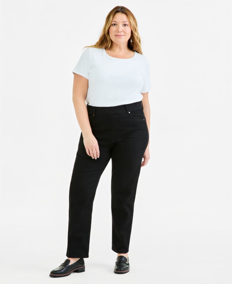 Plus Size Shaping Pull-On Straight Jeans