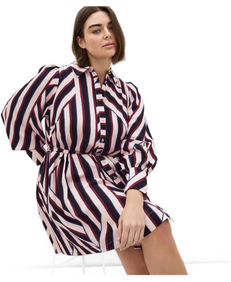 Plus Size Timeless Stripe Long-Sleeve Mini Shirt Dress