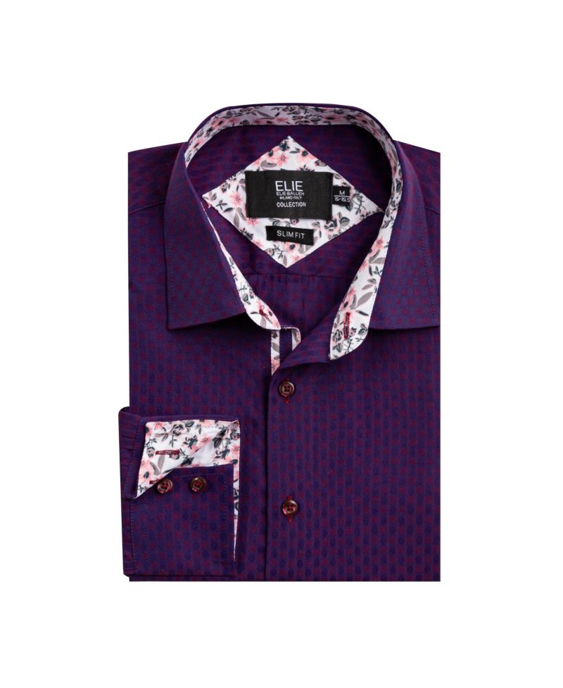 Big Boys Wine Slim Fit Jacquard Dot Shirt