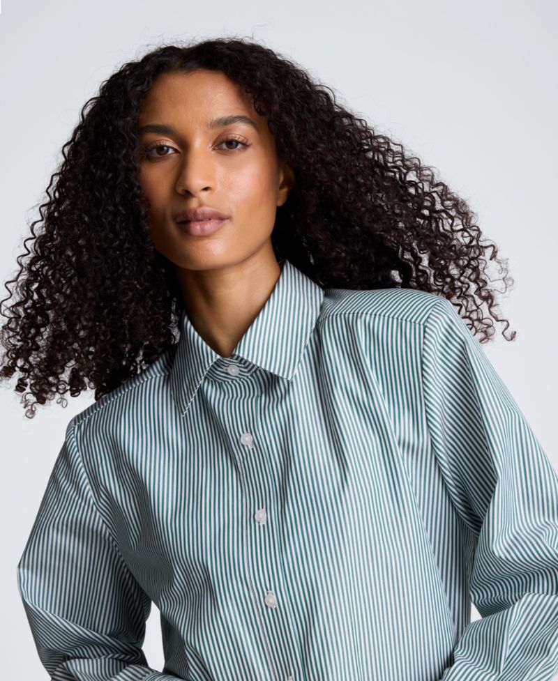 Women's Striped Shoulder Pads Button-Down Crop Shirt