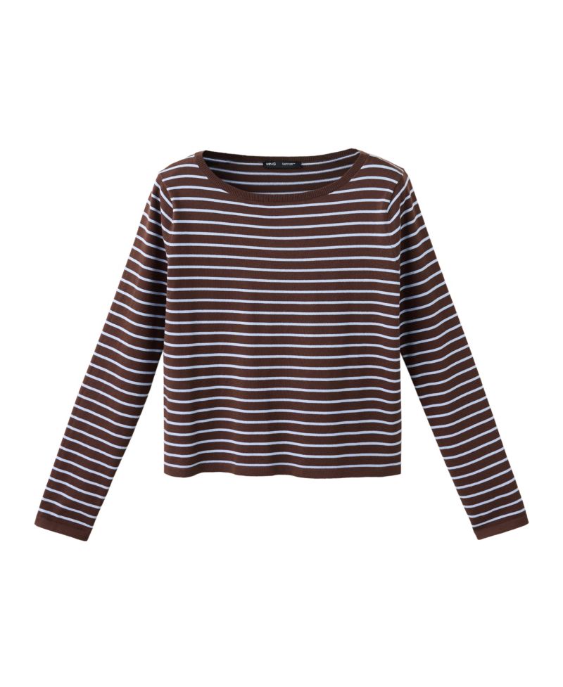 Women's Striped Long-Sleeve Crewneck Cotton-Blend Sweater