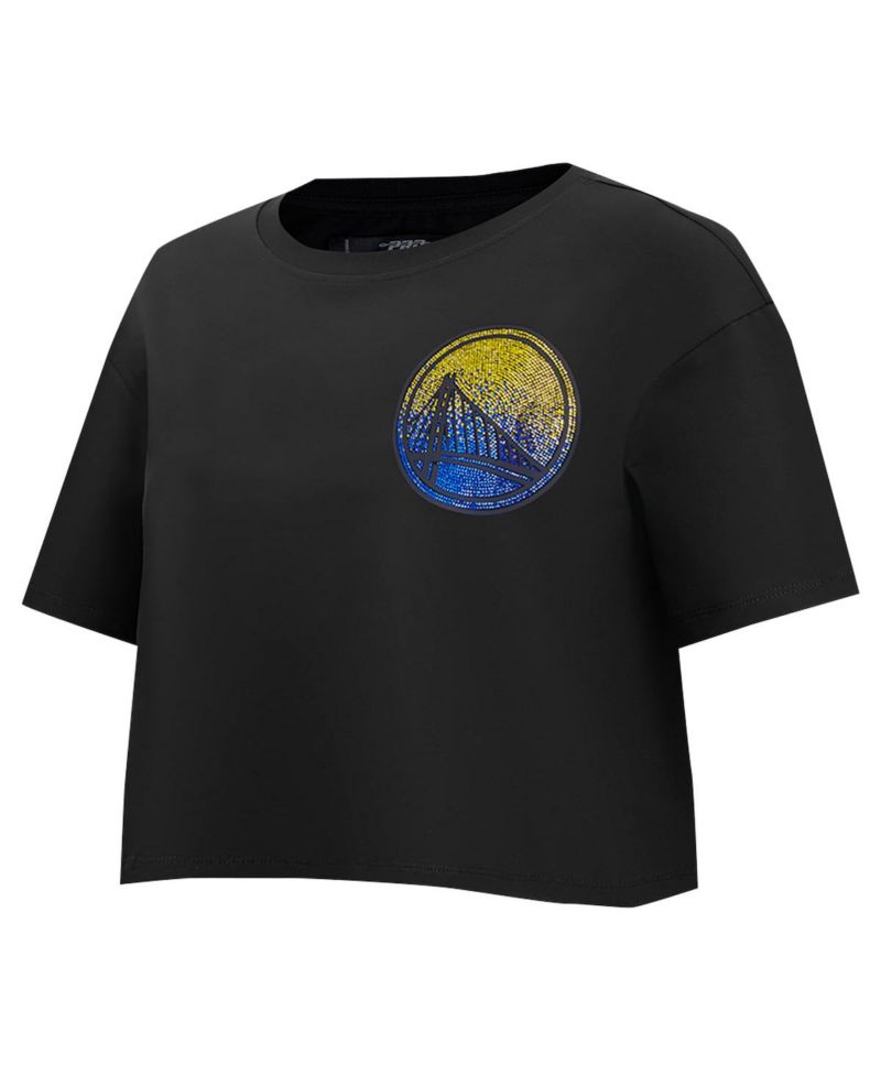 Women's Black Golden State Warriors Jewels Boxy Cropped T-Shirt