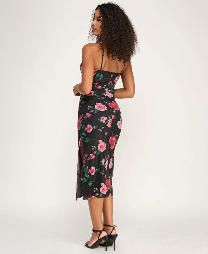 Juniors' Printed Sweetheart Neck Midi Dress