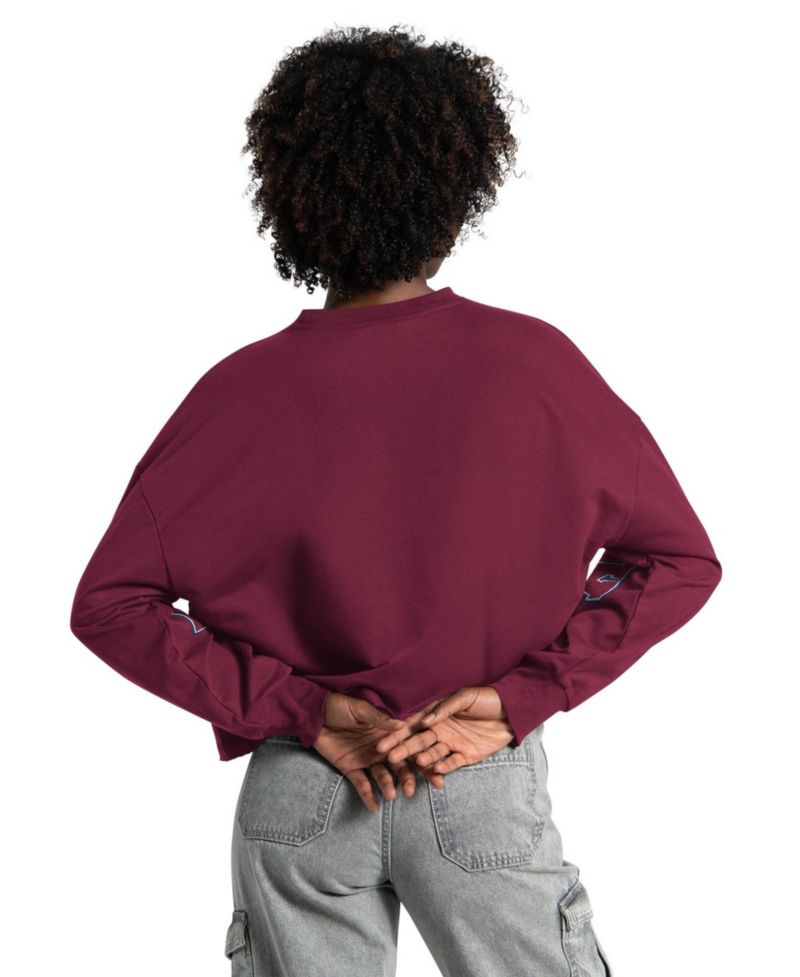 Women's Maroon Colorado Avalanche Bleachers Cropped Drop Shoulder Sweatshirt