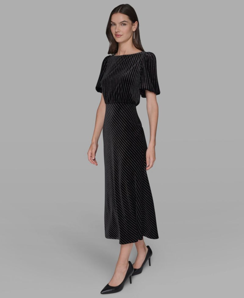 Women's Velvet Pinstripe Midi Dress
