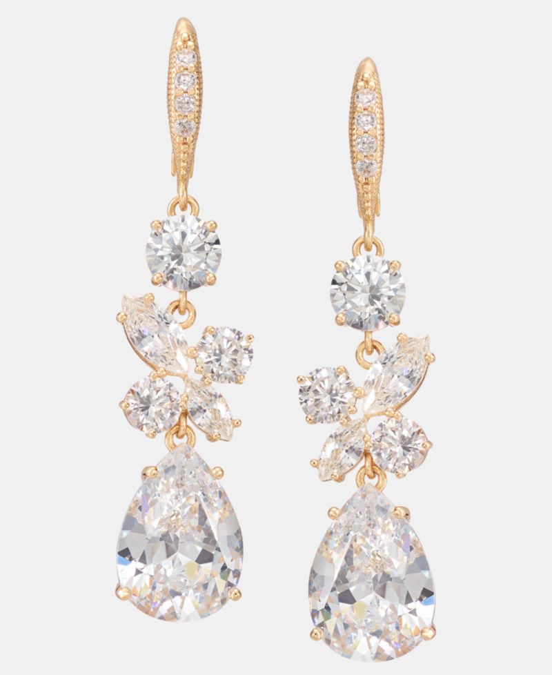 Cubic Zirconia Cluster Triple Drop Earrings