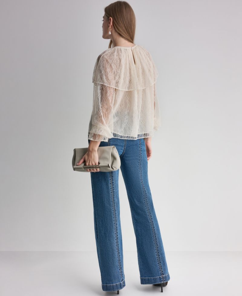 Women's Long-Sleeve Lace Cape Blouse