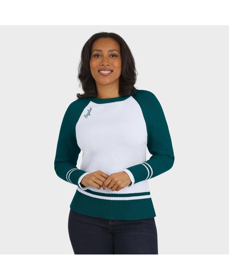 Women's White/Midnight Green Philadelphia Eagles Color Block Raglan Sweater