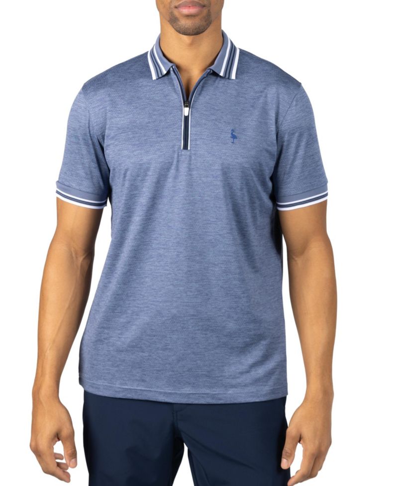 Men's Quarter Zip Mesh Performance Polo with Stripe Tipping