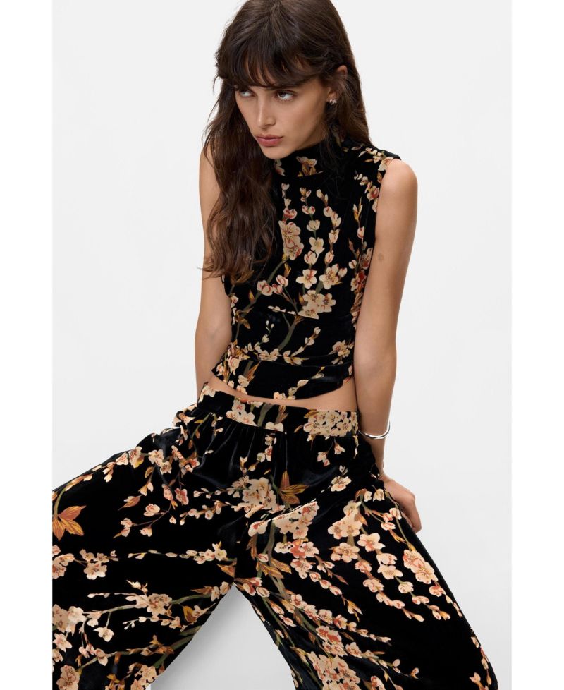 Women's Velvet floral balloon trousers