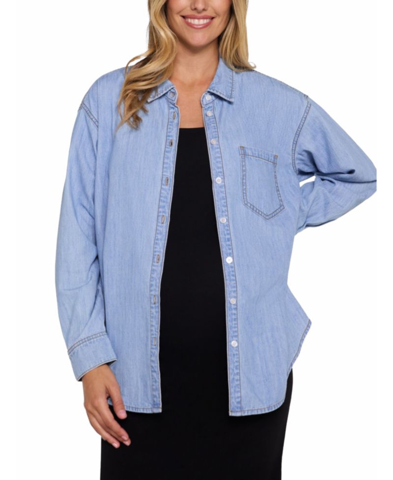 Women's Long Sleeve Button-Up Denim Shirt - Motherhood