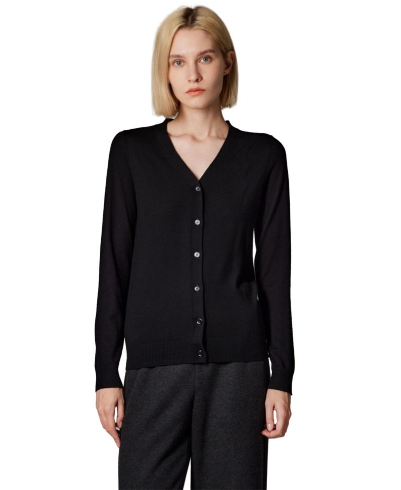 Women's Merino Wool Light Weight Cardigan Ultra Soft Fine Gauge V Neck Sweaters