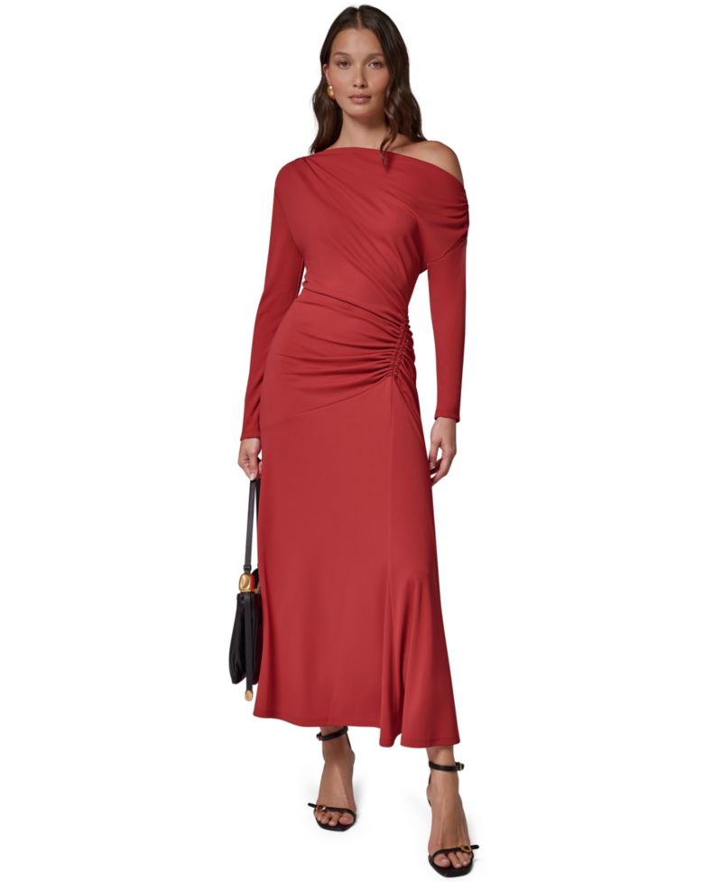 Women's Off-the-Shoulder Long-Sleeve Ruched Maxi Dress