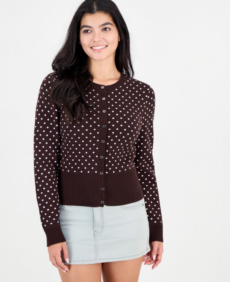 Juniors' Long-Sleeve Polka Dot Cardigan