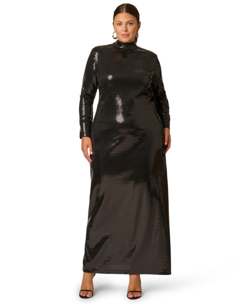 Plus Size Sequin Open-Back Cutout Long Dress