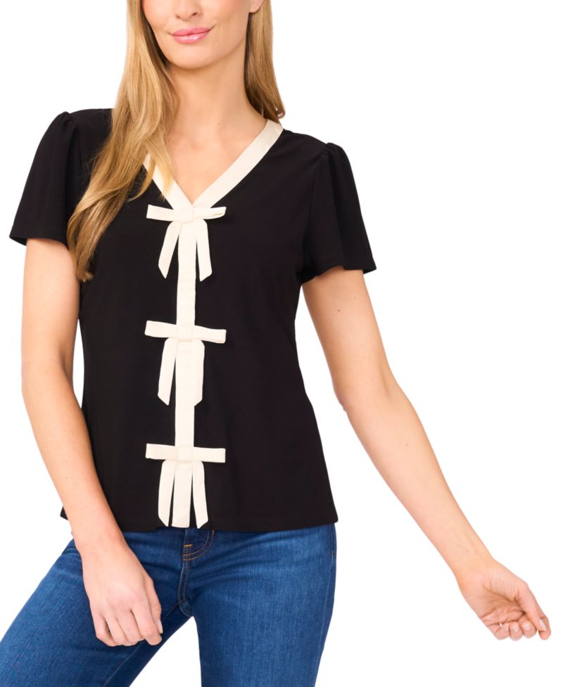 Women's Bow Front Short Sleeve Top