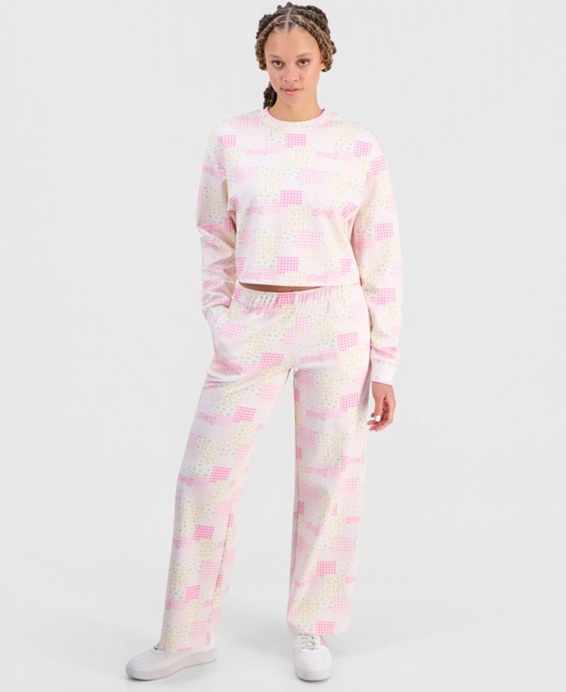 Juniors' High-Rise Patchwork Print Sweatpants