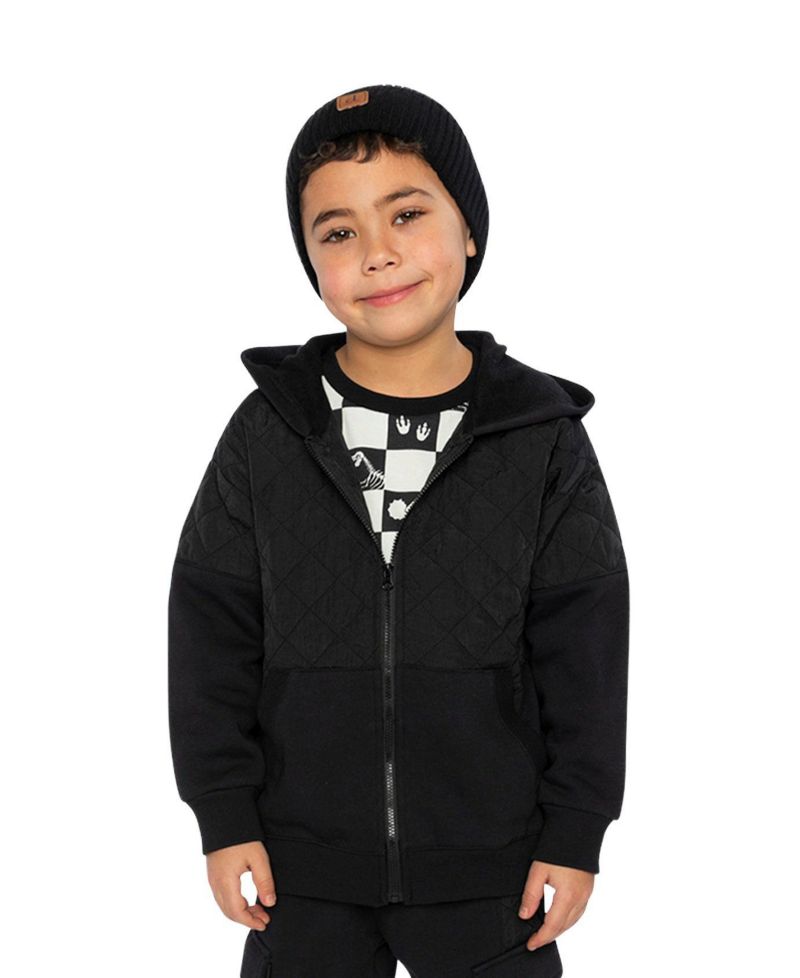 Boy's (6-12) Full Zip Hooded Bi-Material Cardigan