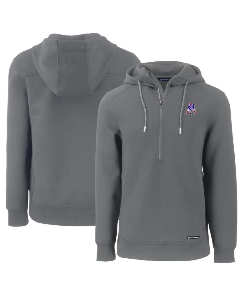Men's Gray New England Patriots Throwback Roam Eco Half-Zip Pullover Hoodie