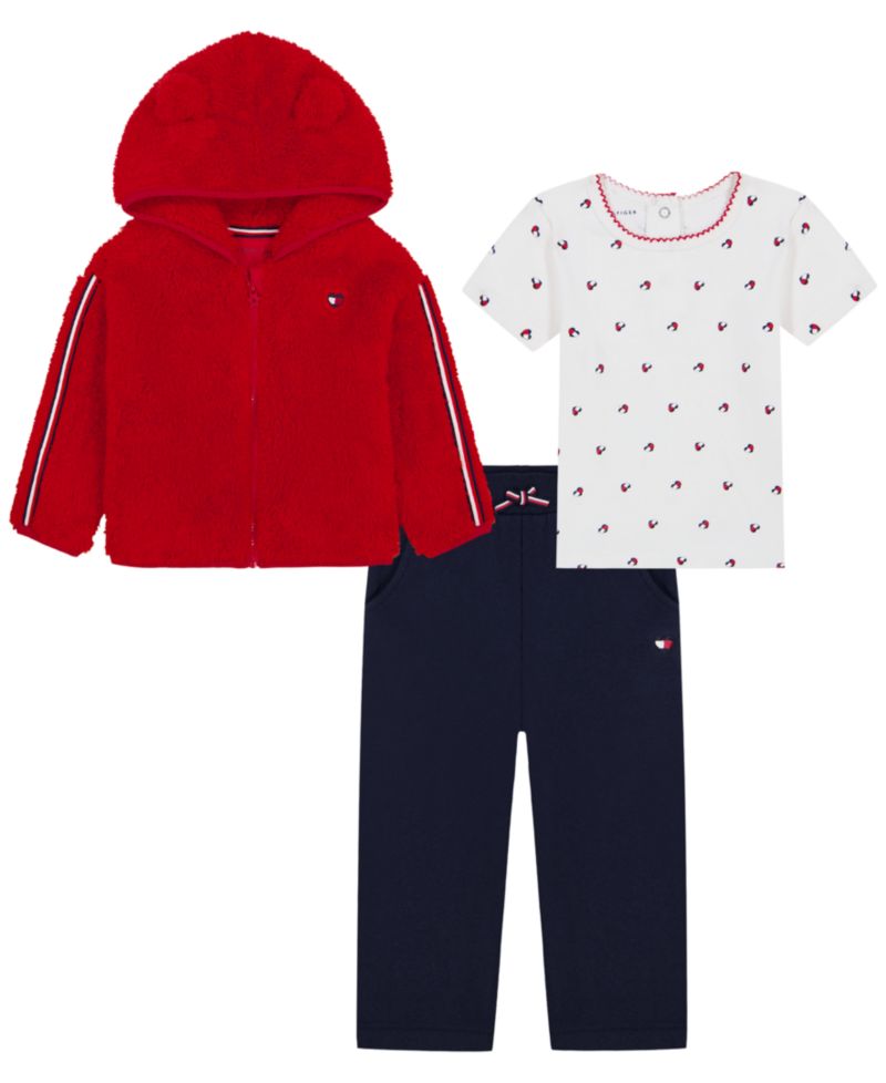 Baby Girls' Hoodie, Short-Sleeve T-Shirt and Wide-Leg Pants, 3-Piece Set