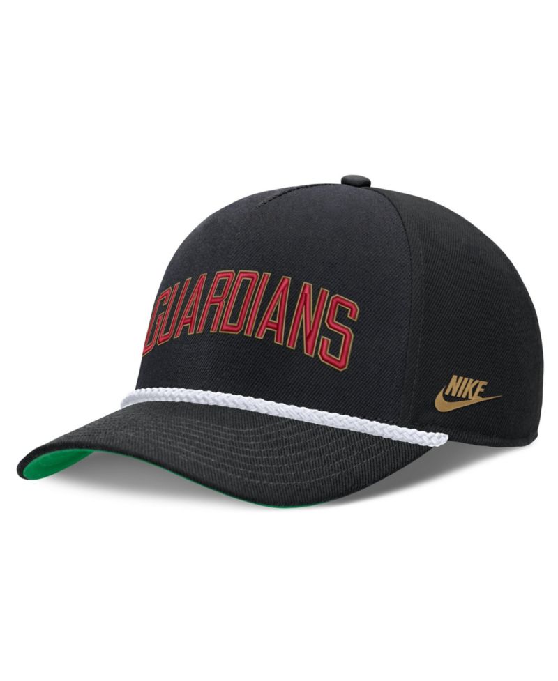 Men's Black Cleveland Guardians Cooperstown Collection Rise Adjustable Hat