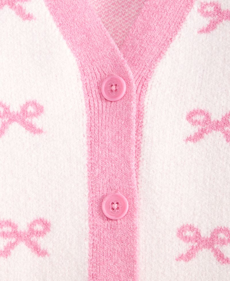 Girls' 5-20 Bow Pattern Long-Sleeve Cardigan