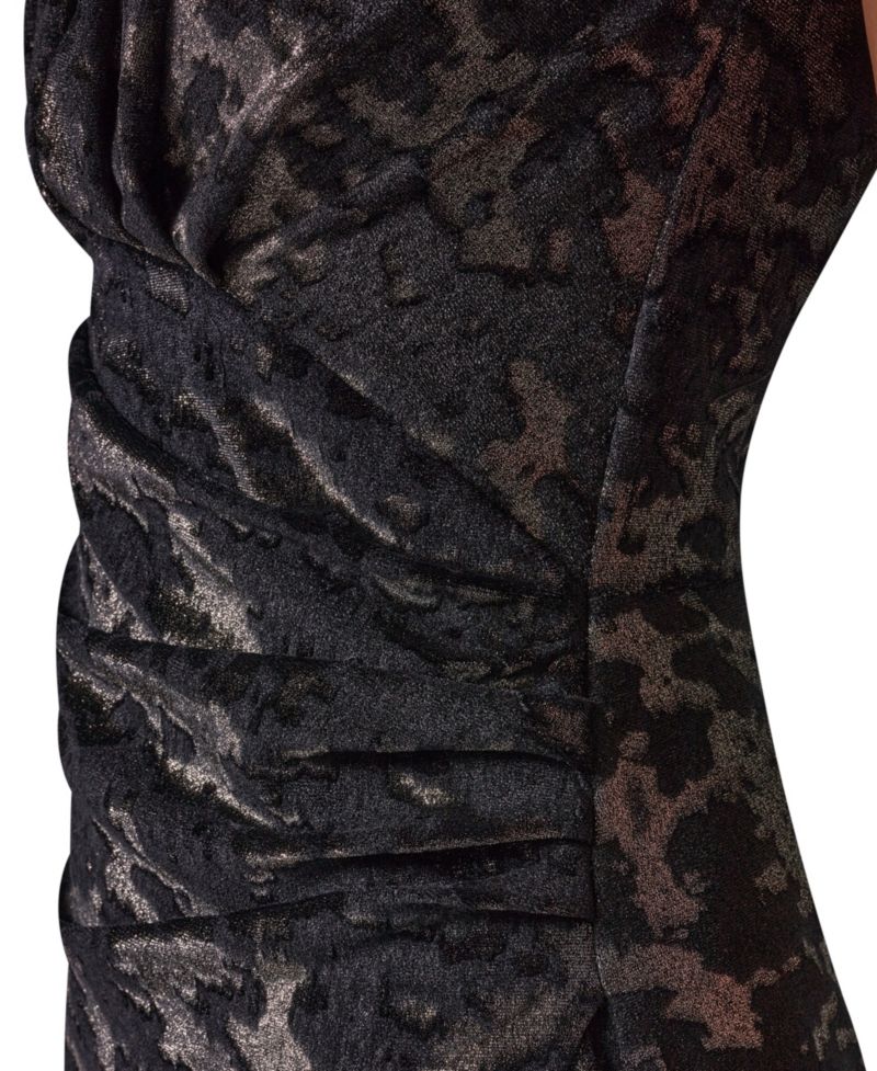 Women's Velvet Jacquard Sleeveless Ruched Midi Sheath Dress