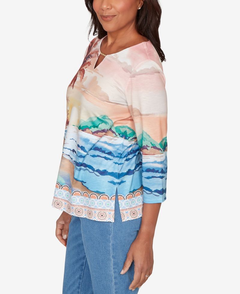 Petite Beachcomber Sunset Beach Scenic Split Neck Top