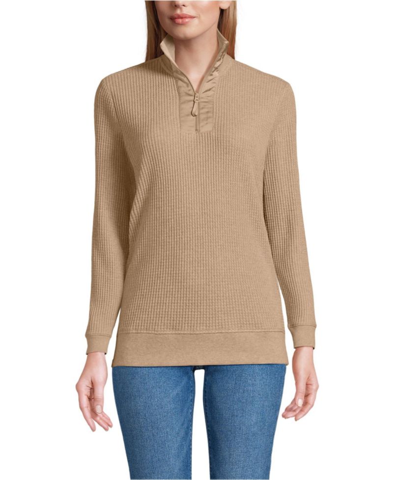 Women's Long Sleeve Waffle Quarter Zip Pullover