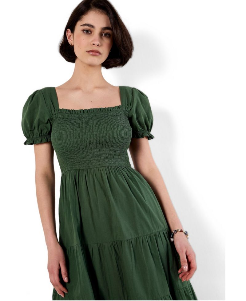Women's Smocked Cotton Tiered Midi Dress