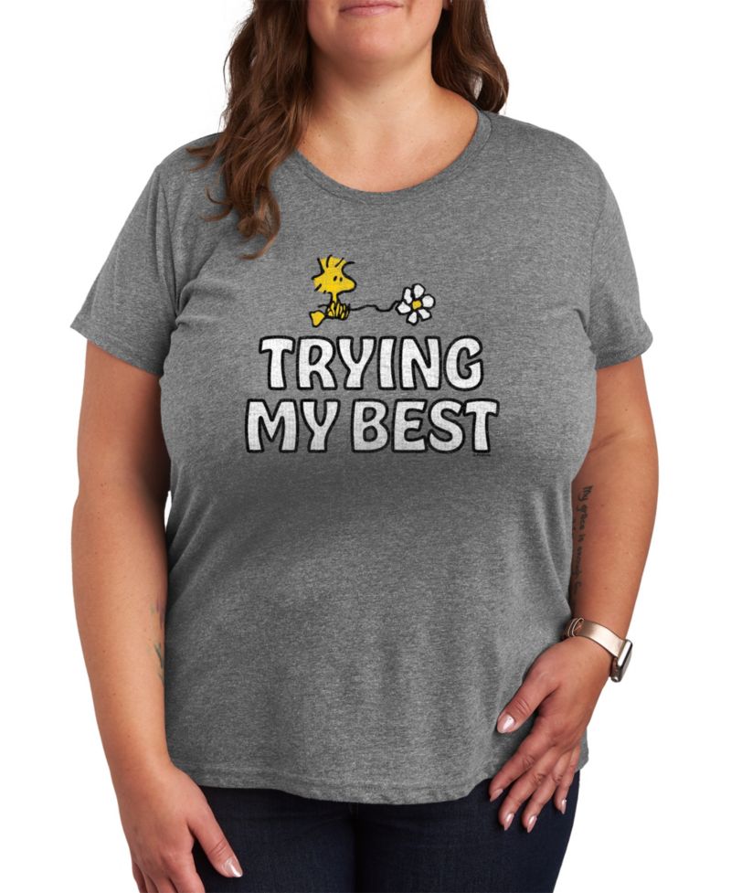 Plus Size Peanuts Trying My Best Woodstock Graphic T-Shirt