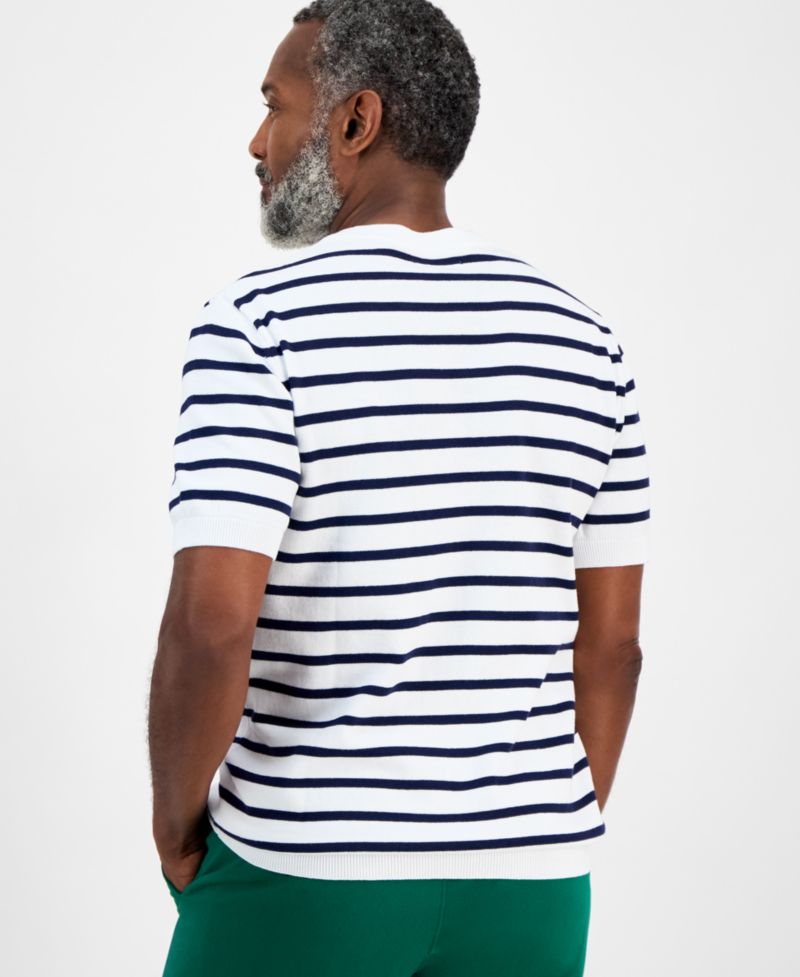 Men's Short-Sleeve Bengal Striped Cotton Sweater T-Shirt