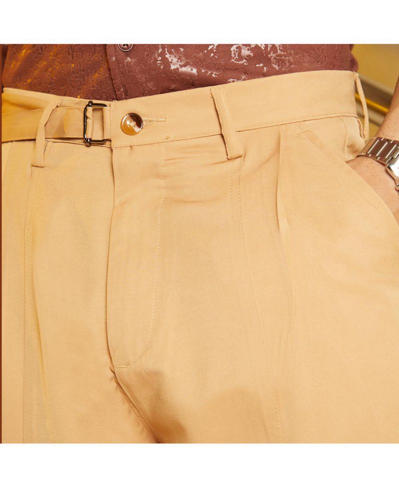 Men's Khaki Beige Panelled Gurkha Trousers