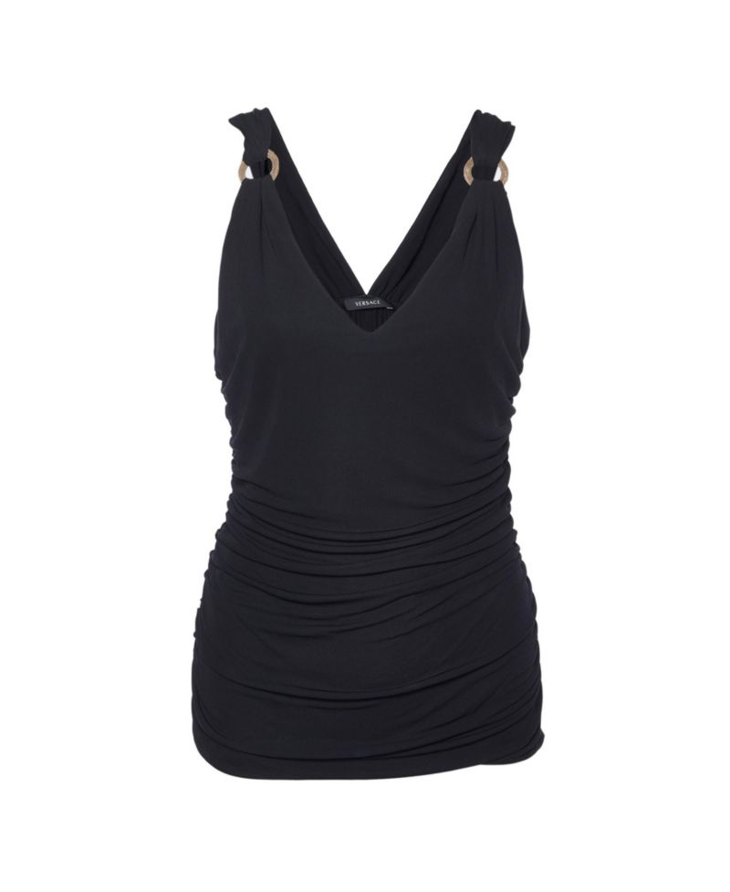 Women's Versace Ruched Crepe Sleeveless Top with Ring Detail