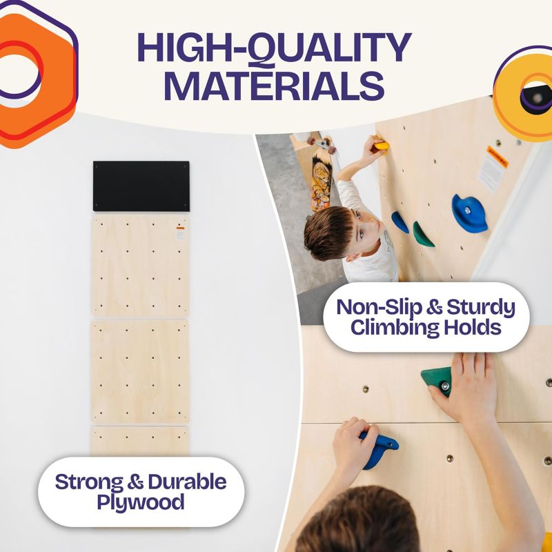 Indoor Climbing Wall with 12 Climbing Holds, 4-Piece Set