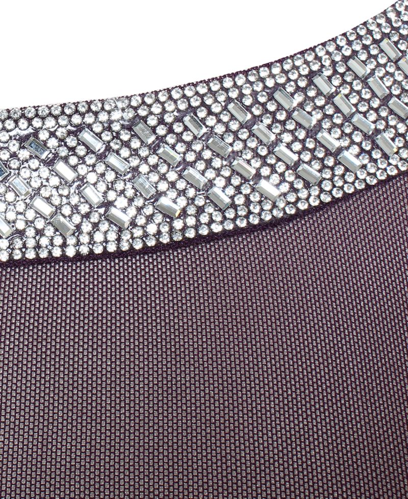 Petite Embellished-Neck Side-Ruched Illusion Dress