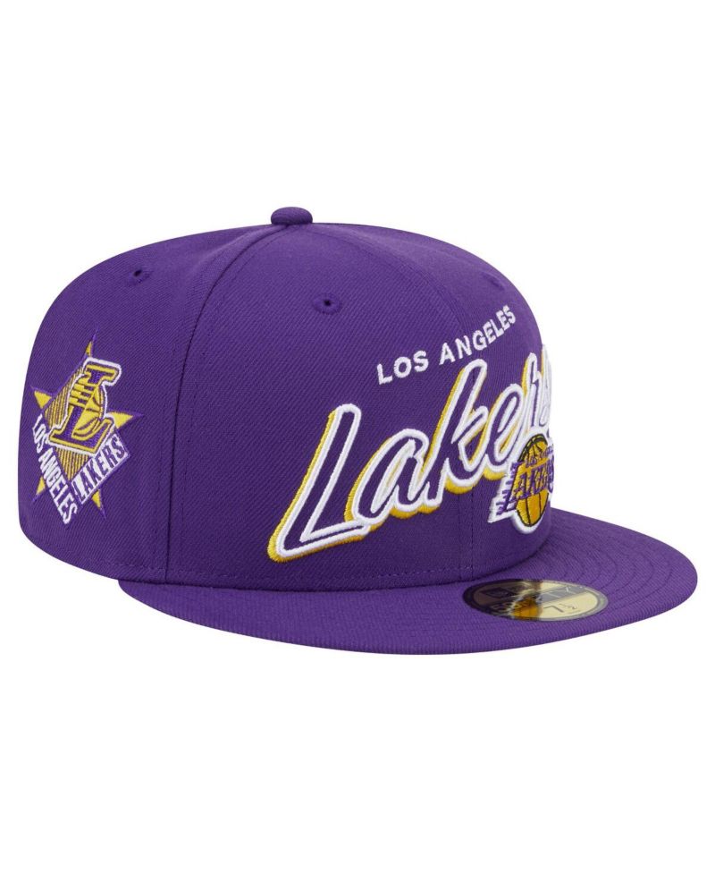Men's Purple Los Angeles Lakers Sport Night Script Sided 59FIFTY Fitted Hat