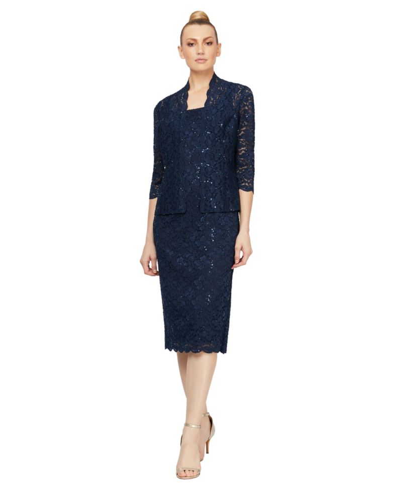 Women's 2-Pc. Lace Jacket & Midi Dress Set