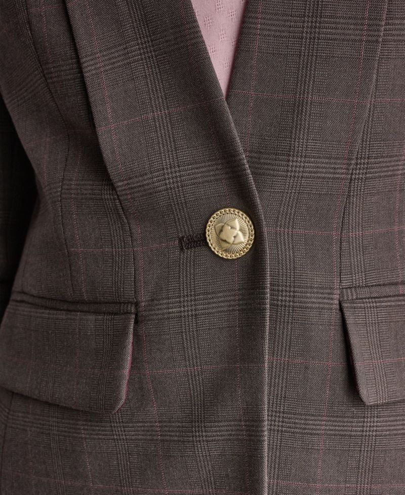 Women's Plaid Shoulder-Padding Blazer