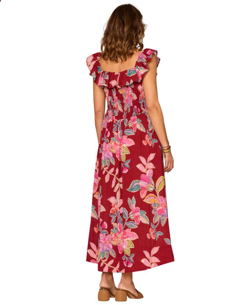 Petite Ruffle-Sleeve Floral U-Neck Maxi Dress