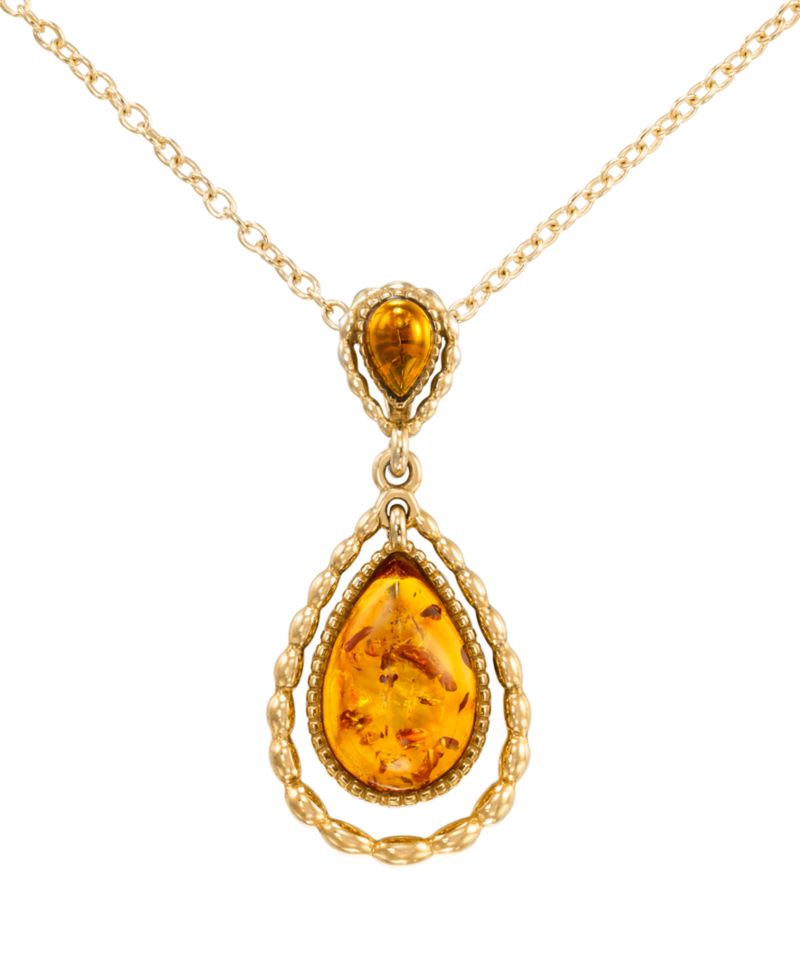 Amber Teardrop Pendant Necklace (2.4 ct. t.w.) in 18k Yellow Gold Over Sterling Silver
