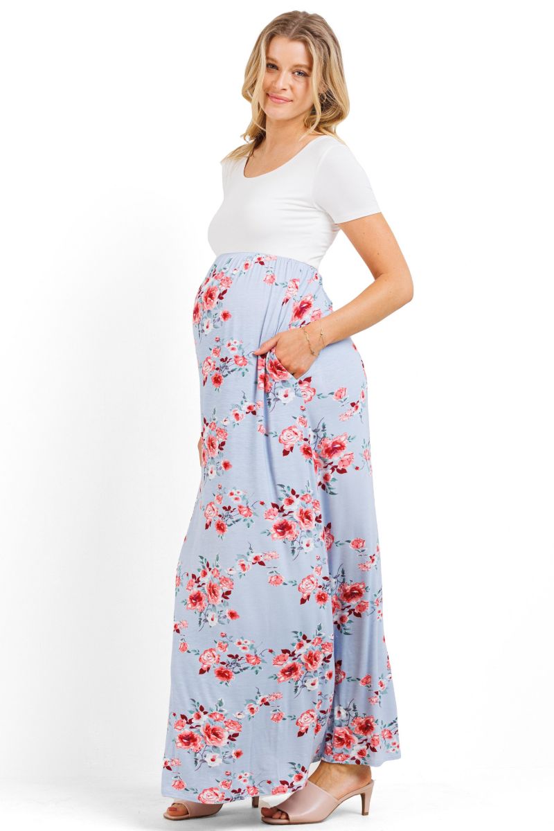 Women's Floral Empire Waist Maxi Dress with Pockets