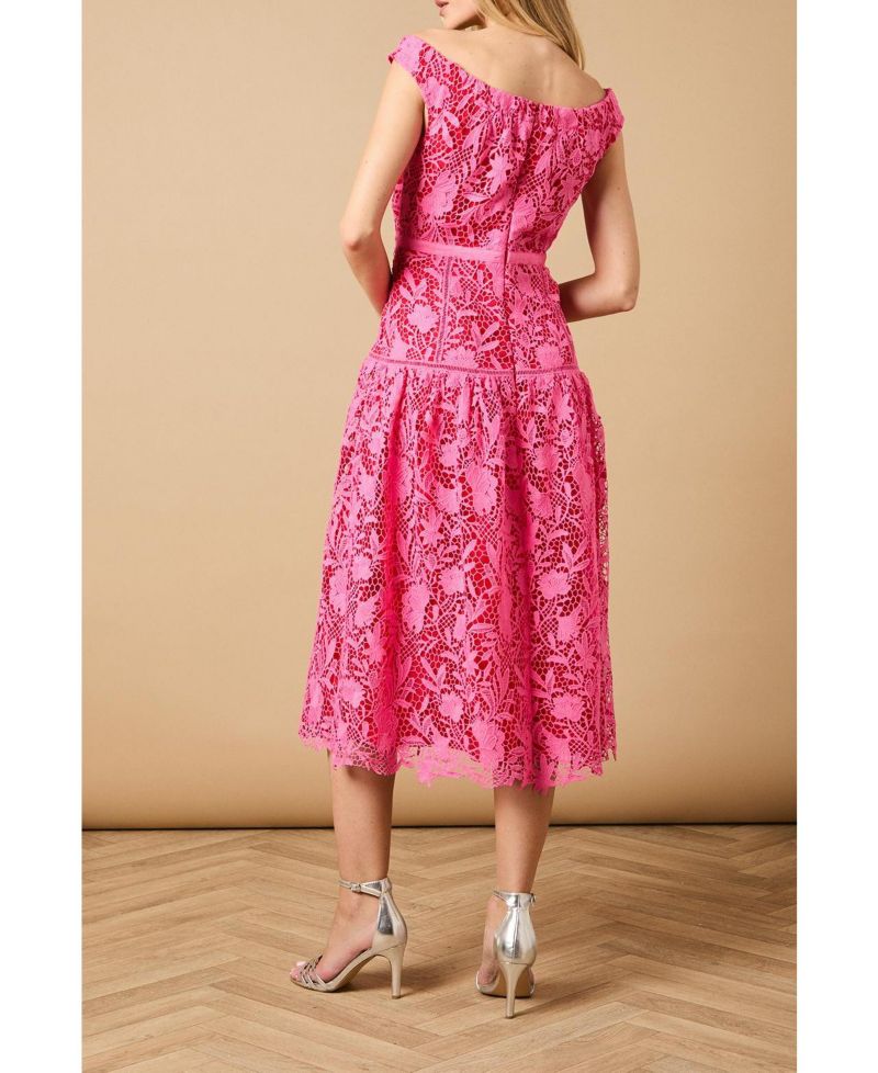 Women's Floral Lace Off The Shoulder Midi Dress