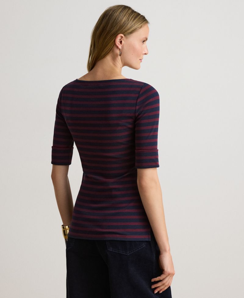 Petite Striped Stretch Cotton Boat Neck Top