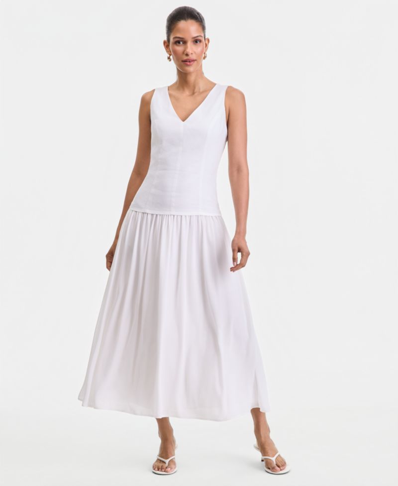 Women's Sleeveless Linen-Blend Drop-Waist Dress