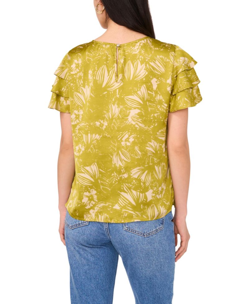 Women's Crew Neck Ruffle-Sleeve Top