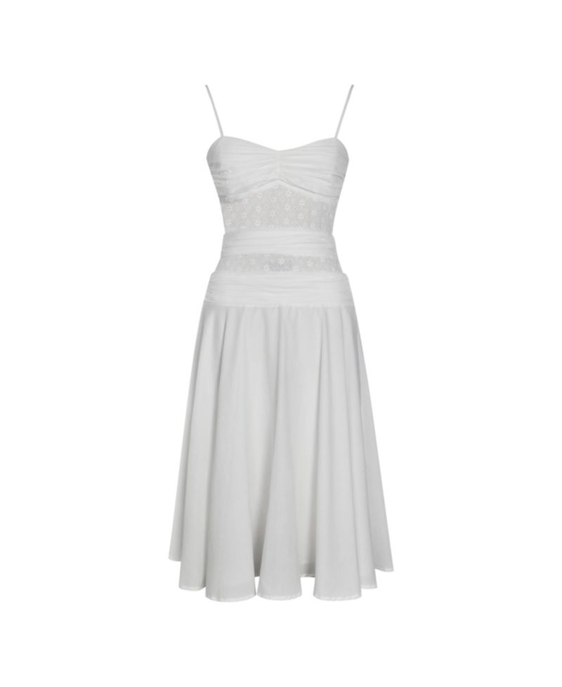 Women's Maelis White Eyelet Drop Waist Cotton Midi Dress