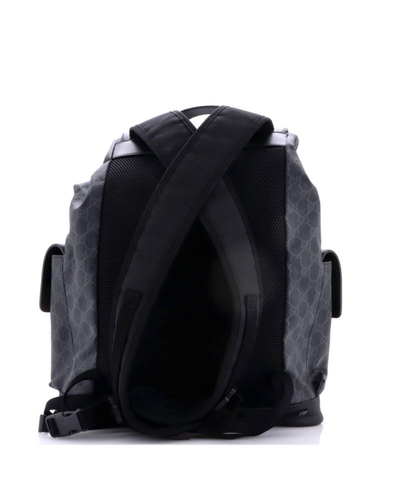 Large Double Pocket Buckle Backpack GG Coated Canvas